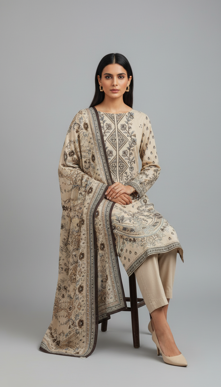 Home 3 piece embroidered suit