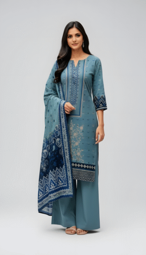 3 piece linen embroidered suit
