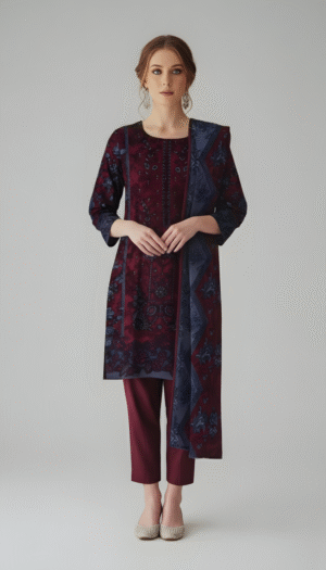 3 piece linen embroidered suit